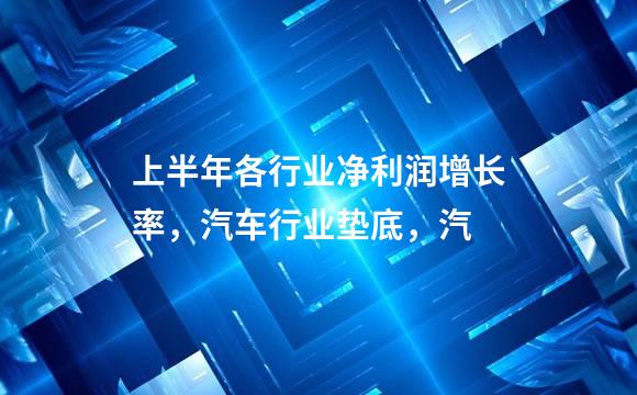 上半年各行业净利润增长率，汽车行业垫底，汽