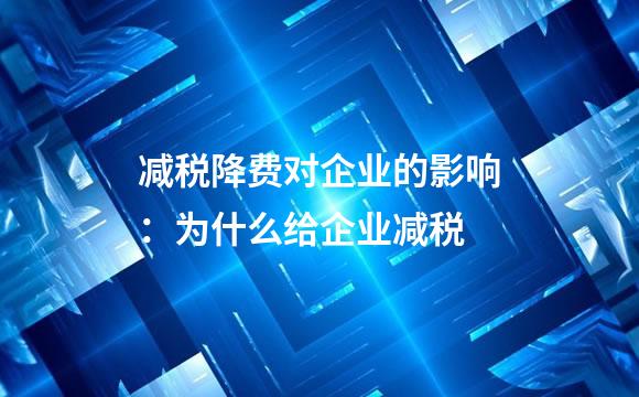 减税降费对企业的影响：为什么给企业减税
